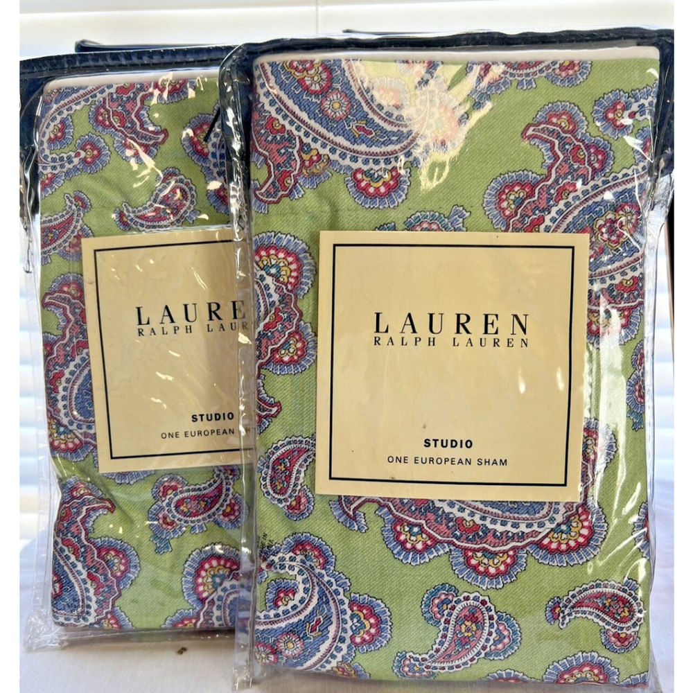 Ralph Lauren Studio Paisley European Pillow Shams Greenvale Green New Vintage